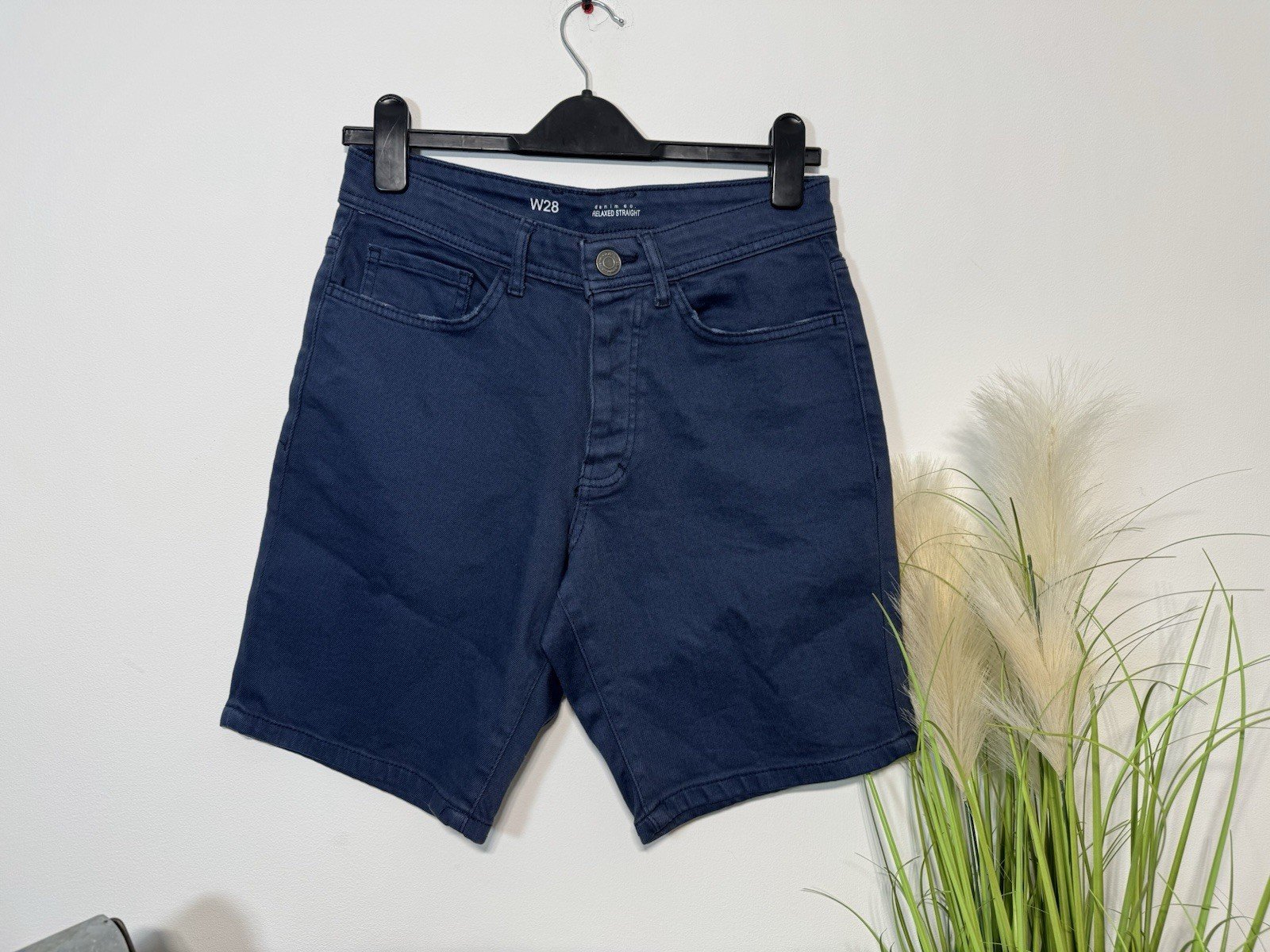 Navy Denim Slim Fit Shorts W28