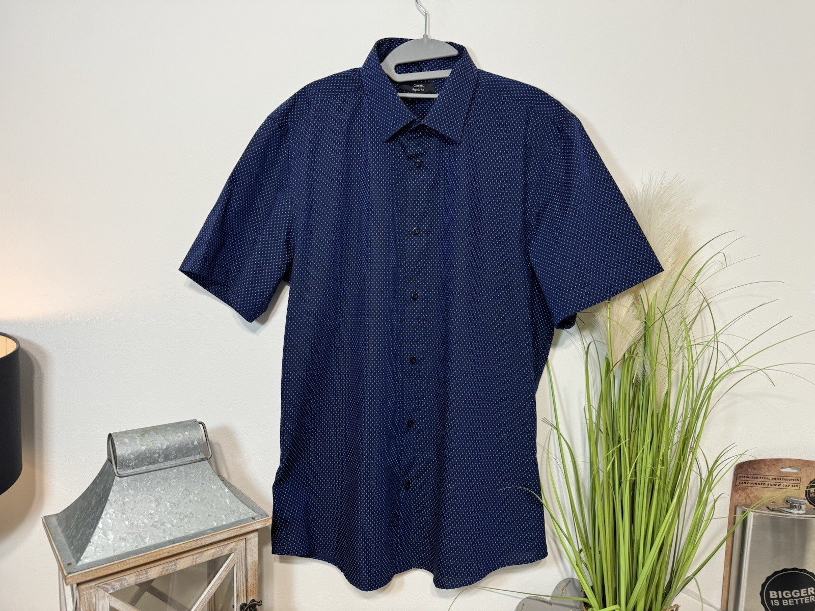 Navy Print Short Sleeve Shirt Size XL