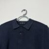 Navy Waffle Weave Cotton Long Sleeve Polo Top Size M