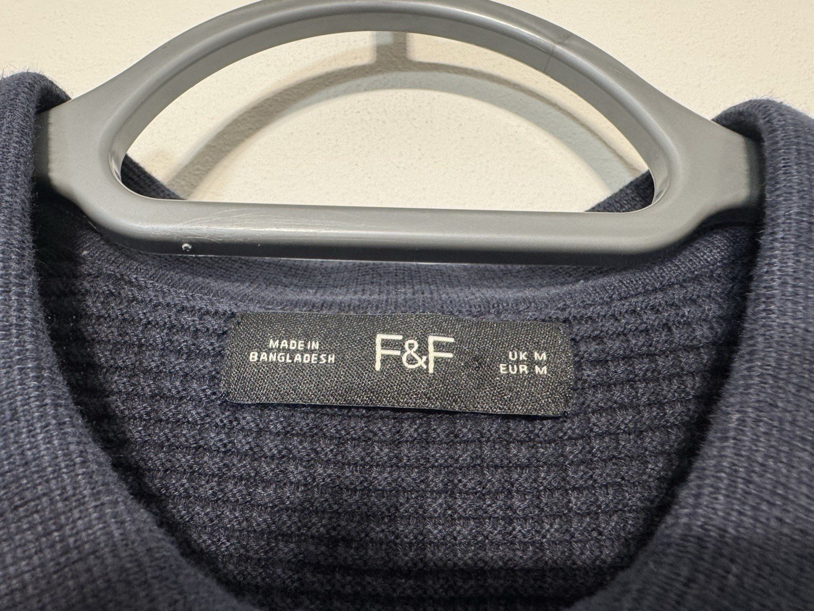 Navy Waffle Weave Cotton Long Sleeve Polo Top Size M