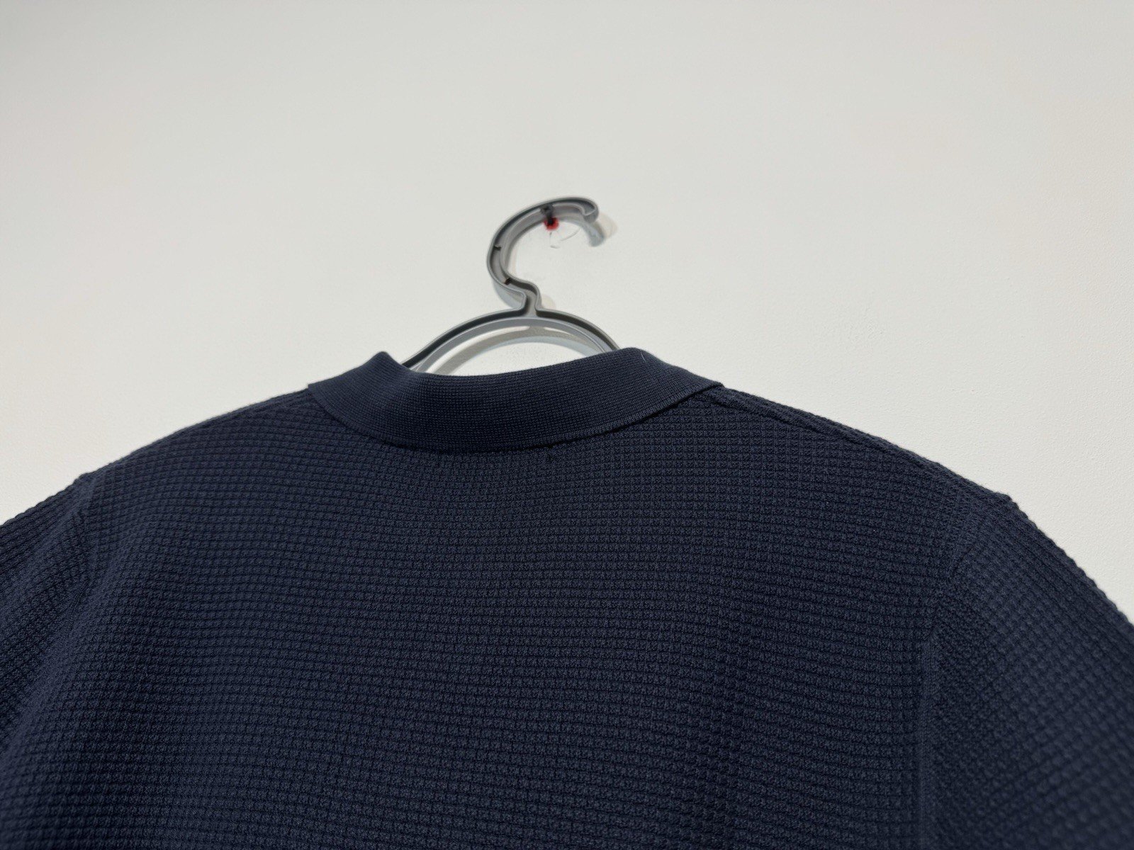 Navy Waffle Weave Cotton Long Sleeve Polo Top Size M