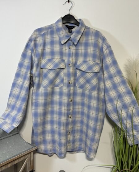 New Look Light Blue Check Brush Cotton Long Sleeve Shirt Size 10