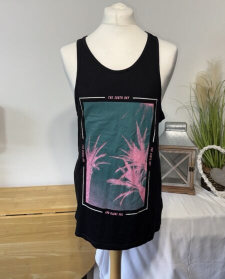 New Look Men Black Graphic Cotton Vest Top Size S