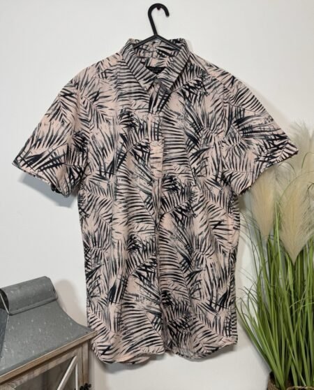 New Look Rose Pink Palm Print Short Sleeve Shirt Size M