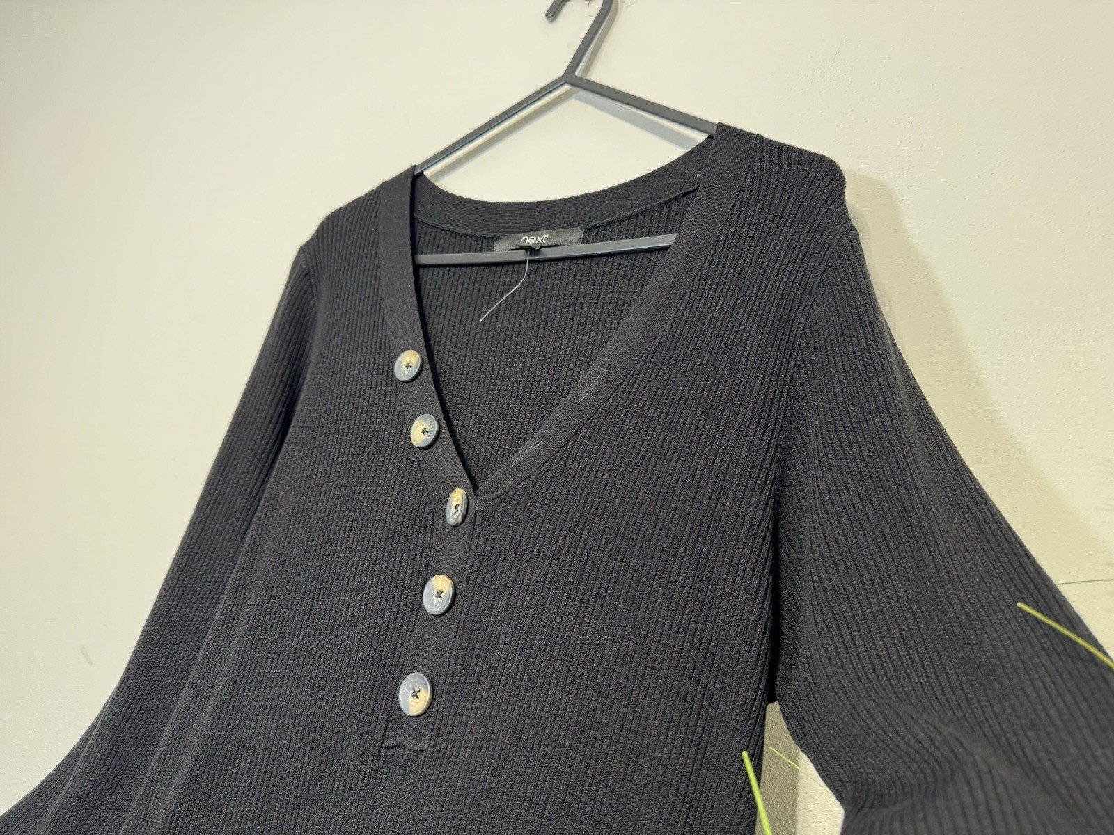 Next Black Ribbed Stretch 3/4 Sleeve A-Line Dress Size 14