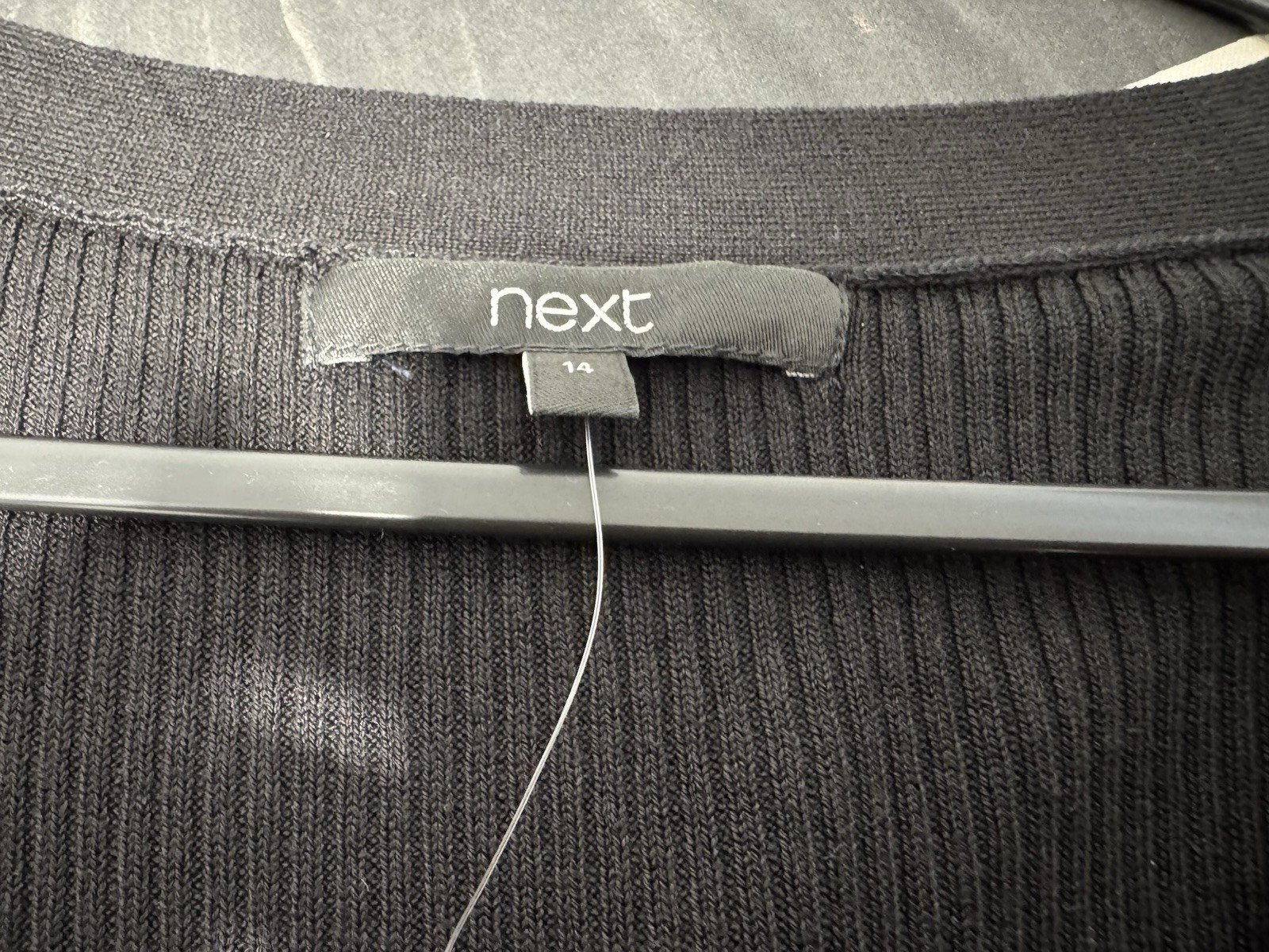 Next Black Ribbed Stretch 3/4 Sleeve A-Line Dress Size 14