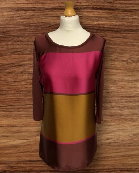 Next Long Sleeve Tunic Shiny Front Pink/Bronze Brown Stretch Rear Size 12
