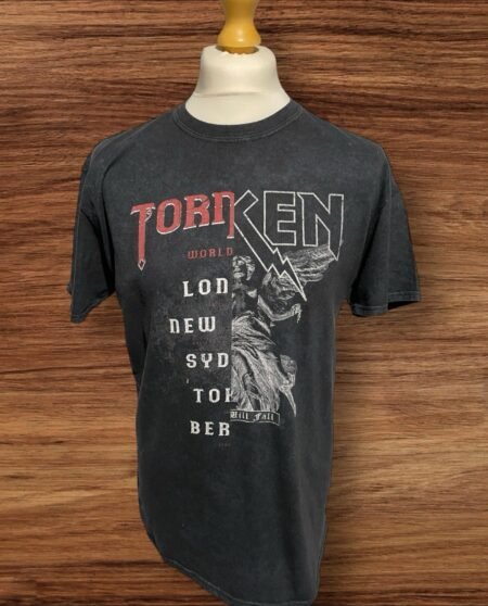 River Island Black Distressed T Shirt Front Motif Short Sleeve Round Neck Size L