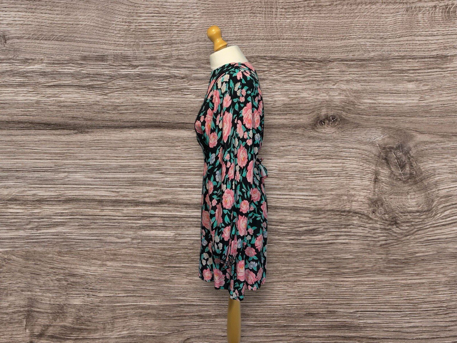 River Island Floral Dress Lace Effect Front Detail Belted Side Zip Size 12