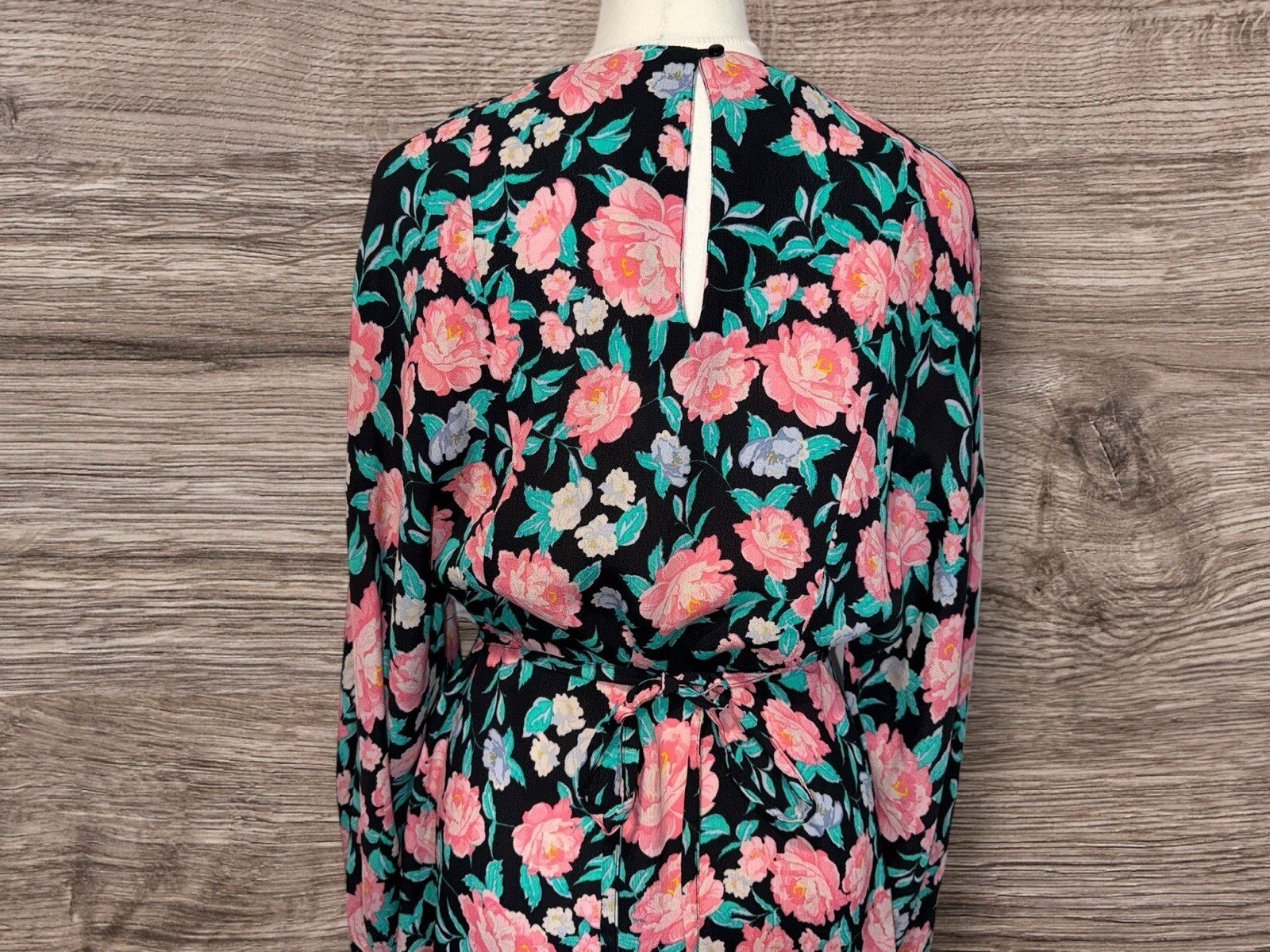 River Island Floral Dress Lace Effect Front Detail Belted Side Zip Size 12