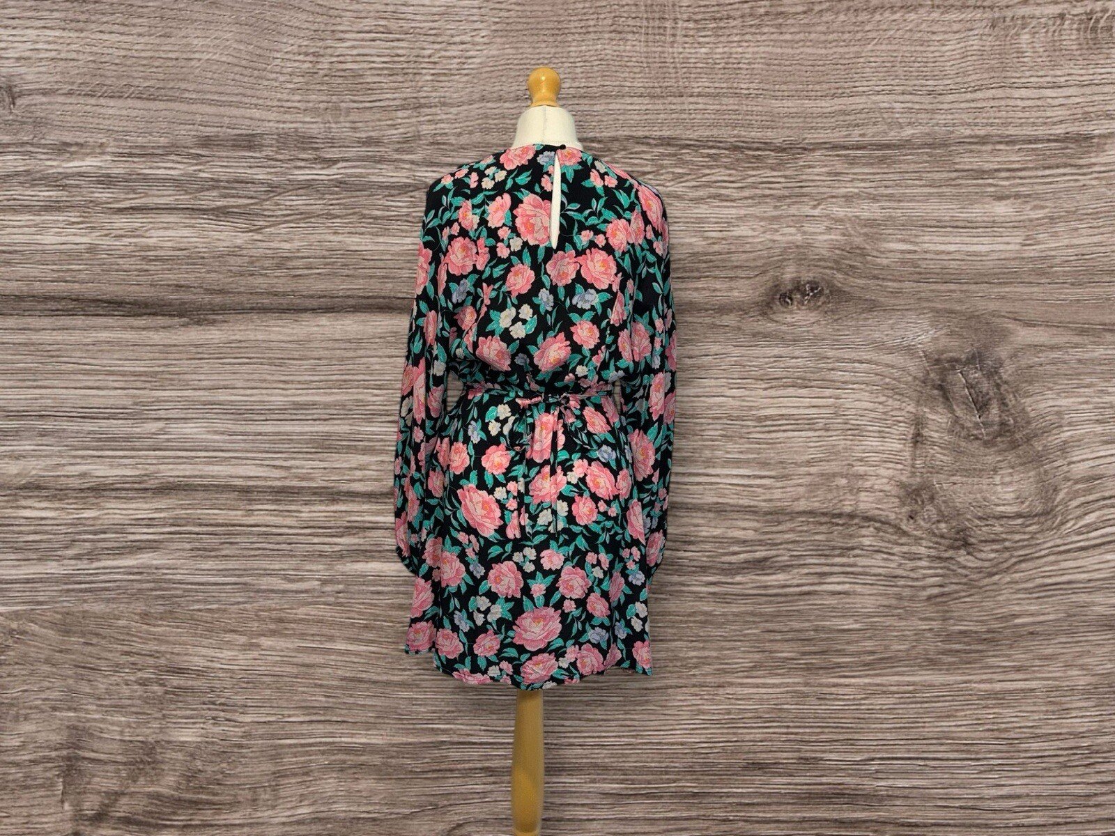 River Island Floral Dress Lace Effect Front Detail Belted Side Zip Size 12