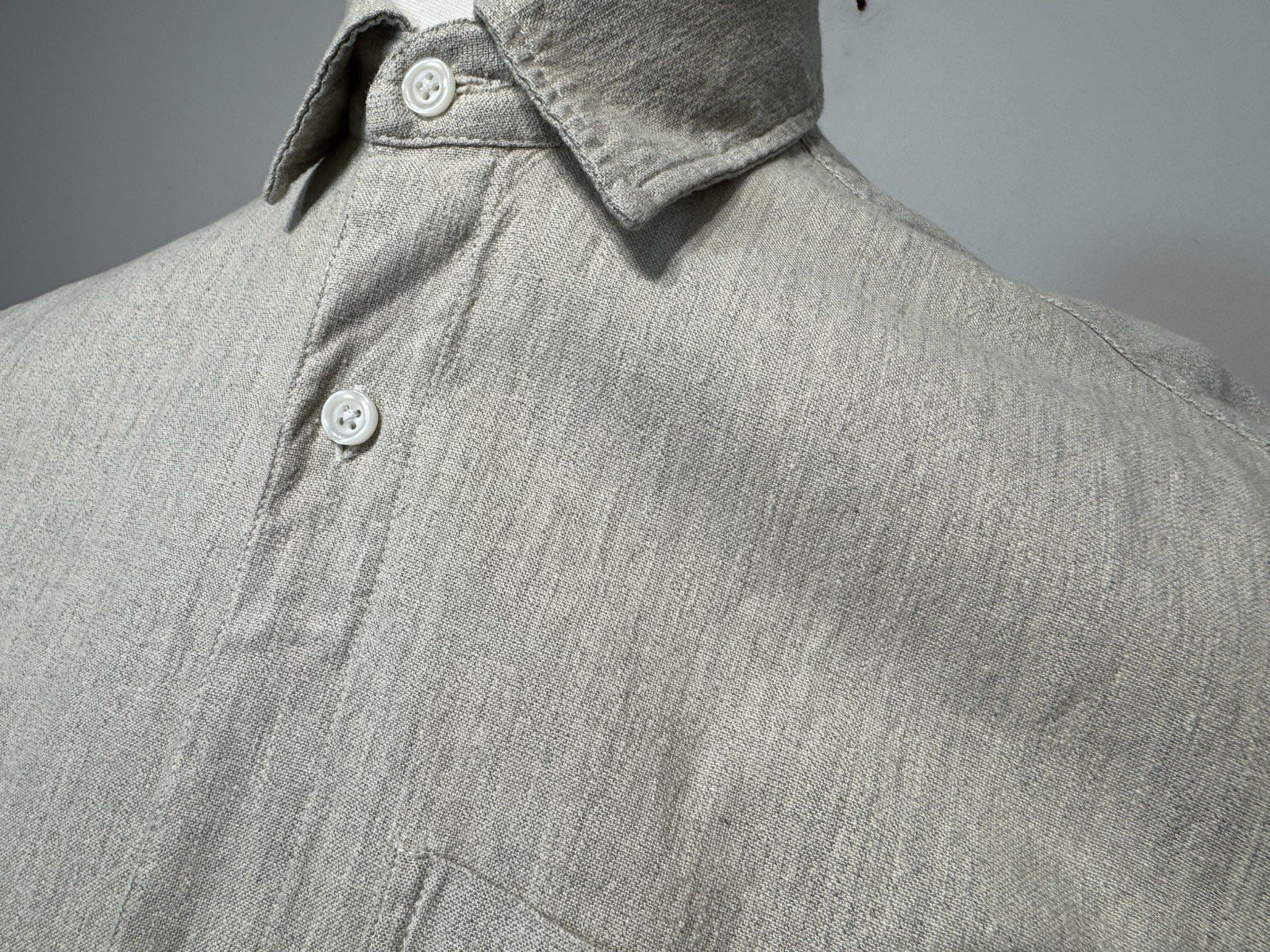 River Island Stone Woven Linen Blend Long Sleeve Shirt Size S