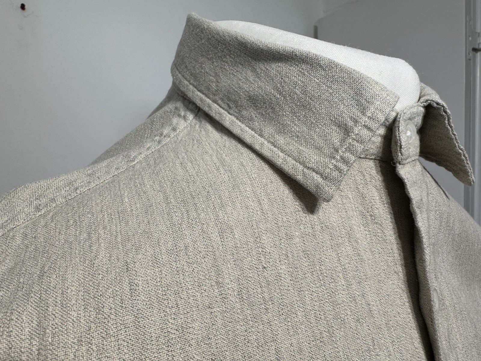 River Island Stone Woven Linen Blend Long Sleeve Shirt Size S