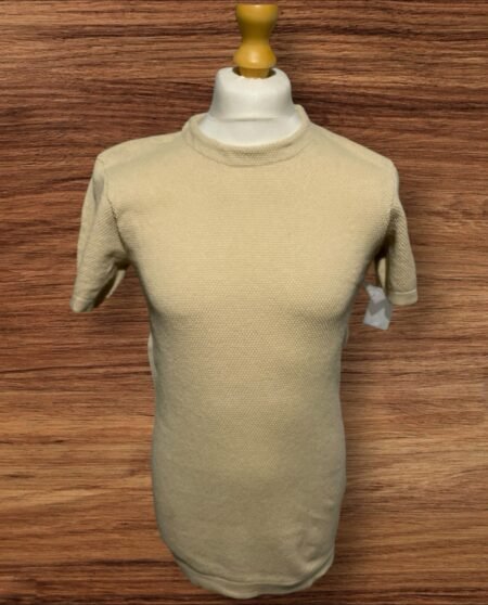 SOLID beige Waffle Knit Short Sleev Jumper Round Neck Cuffed Sleeve Size M