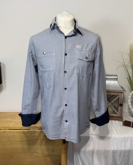 Soulstar Denim Blue Graphic Pocket Shirt Long &. 3/4 Sleeve Size L