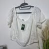 White Bardot Neckline Textured Short Sleeve Crop Top Size 18
