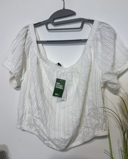 White Bardot Neckline Textured Short Sleeve Crop Top Size 18