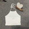 White Ribbed Halter Neck Crop Top Size S