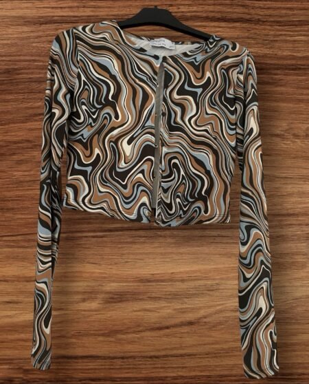Womens Crop Top With Swirl Pattern And Button Closure Size M
