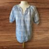 Womens F&F Blue/White Check Blouse Elastic Collar Puff Sleeve Size 6