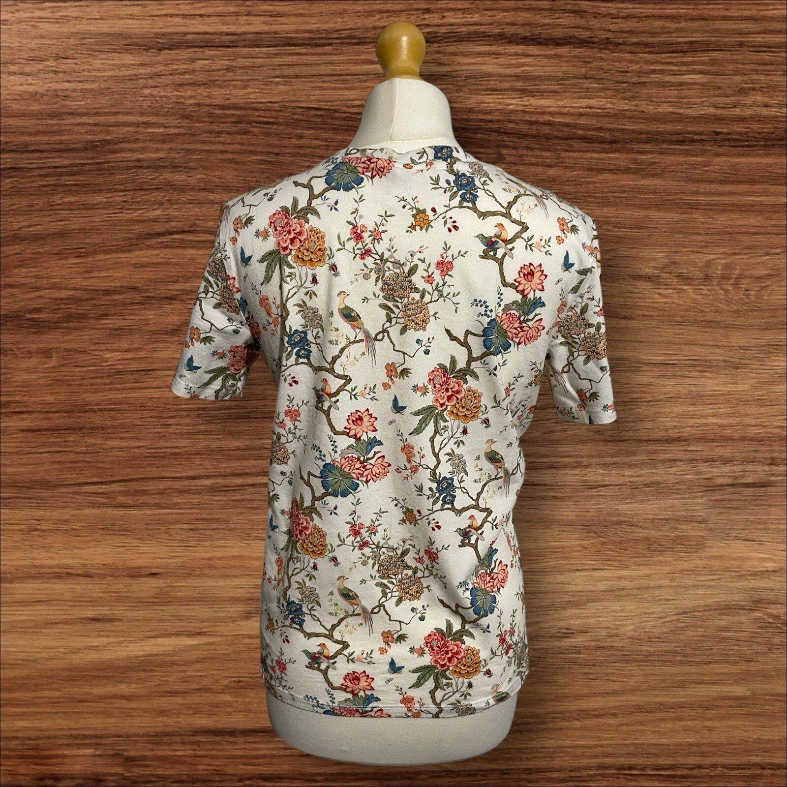 Womens GP &J Baker Floral & Bird Short Sleeved Top Size S