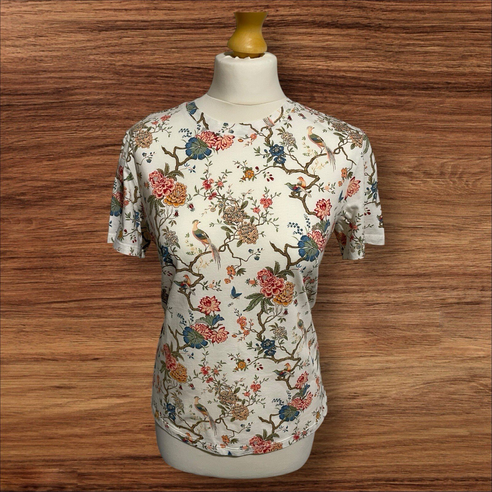 Womens GP &J Baker Floral & Bird Short Sleeved Top Size S