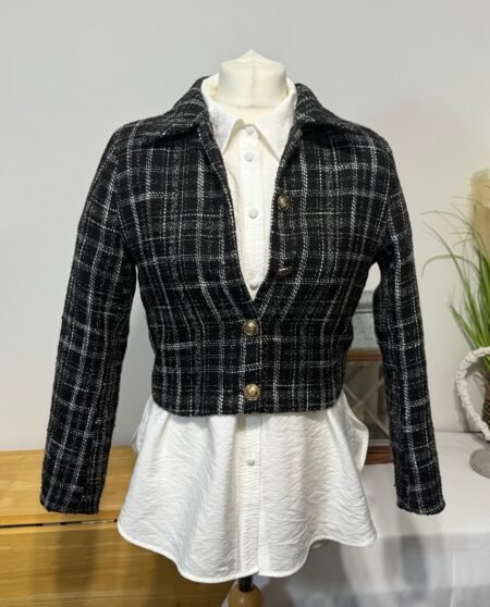 ZARA CHECK CROP LINED JACKET SIZE S