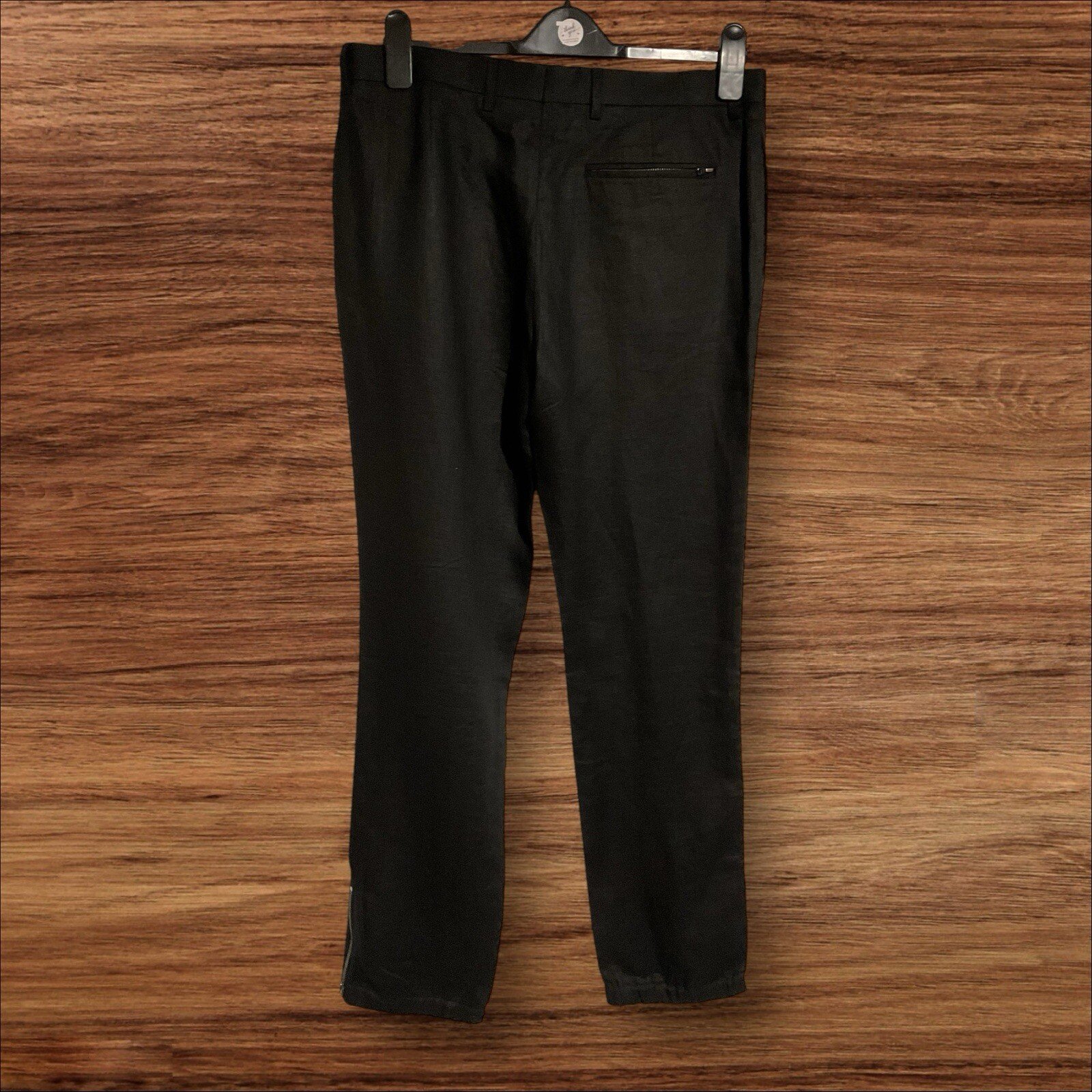 ASOS Black Linen Effect Trousers Cuff Ankle With Zip Detail Pockets Waist 34in