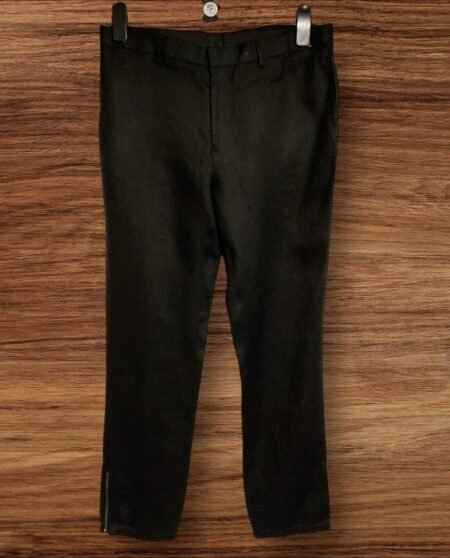 ASOS Black Linen Effect Trousers Cuff Ankle With Zip Detail Pockets Waist 34in