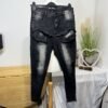 Black Distressed Graphic Skinny Stretch Jeans W30