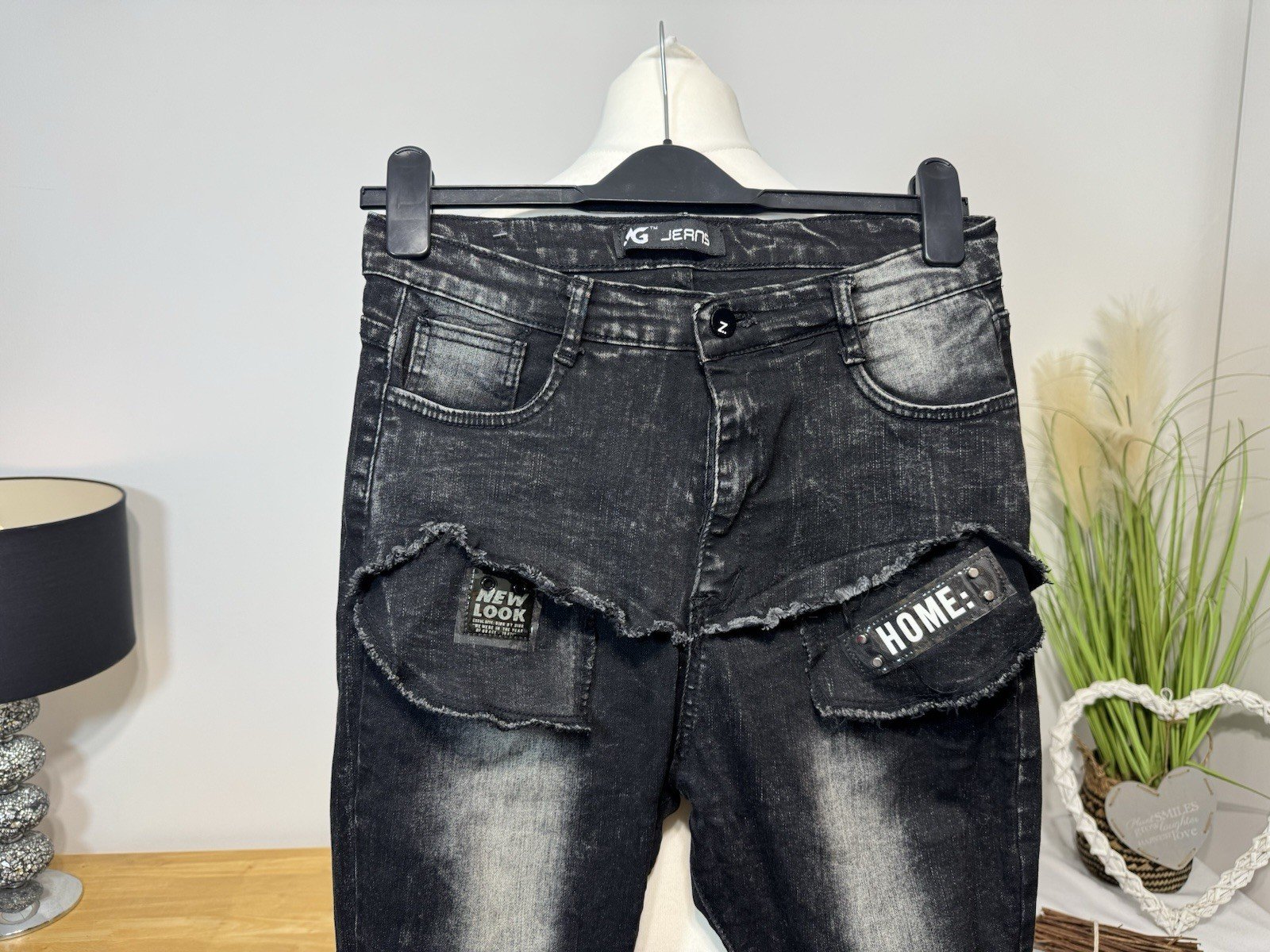 Black Distressed Graphic Skinny Stretch Jeans W30