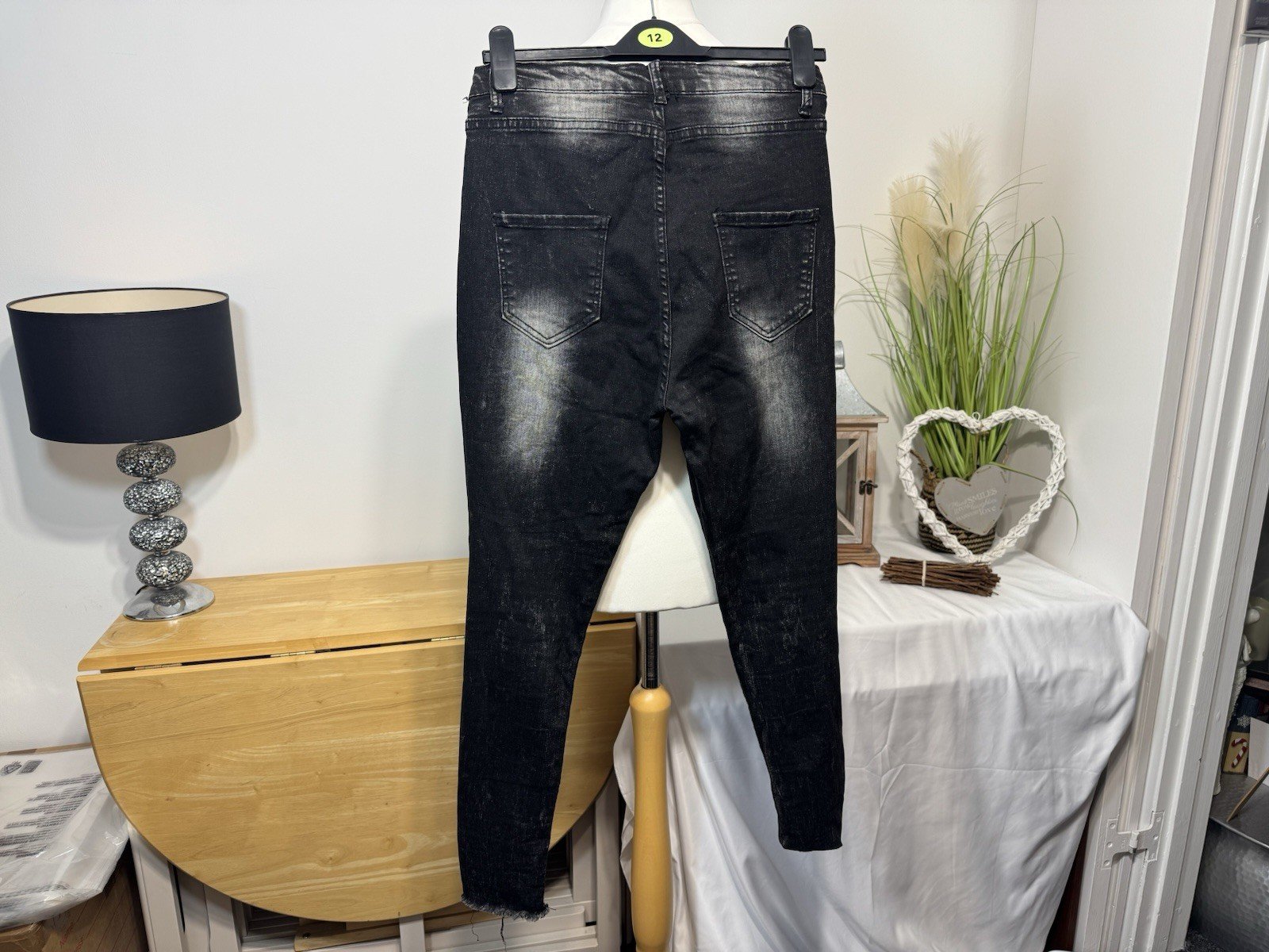 Black Distressed Graphic Skinny Stretch Jeans W30