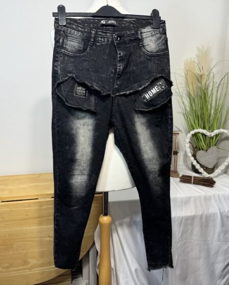 Black Distressed Graphic Skinny Stretch Jeans W30