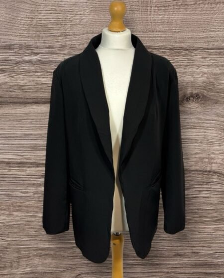 Black Open Front Lined Jacket Front Pockets Size 1XL