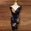 Blue Floral Dress Shoulder Strap Cap Sleeve Wrap Bodice/skirt Knee Length Size10