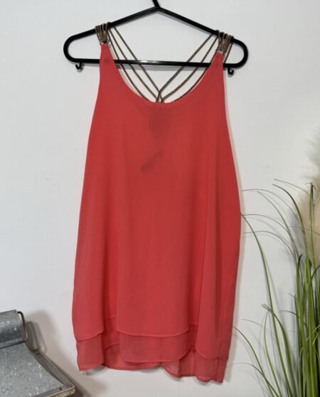 Coral Chiffon Effect Flowy Sleeveless Top With Gold Strap Size S