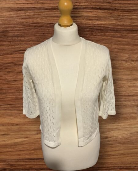 Cream Bolero  3 Quarter Sleeves Patterned Arms/front Plain Back Size 10