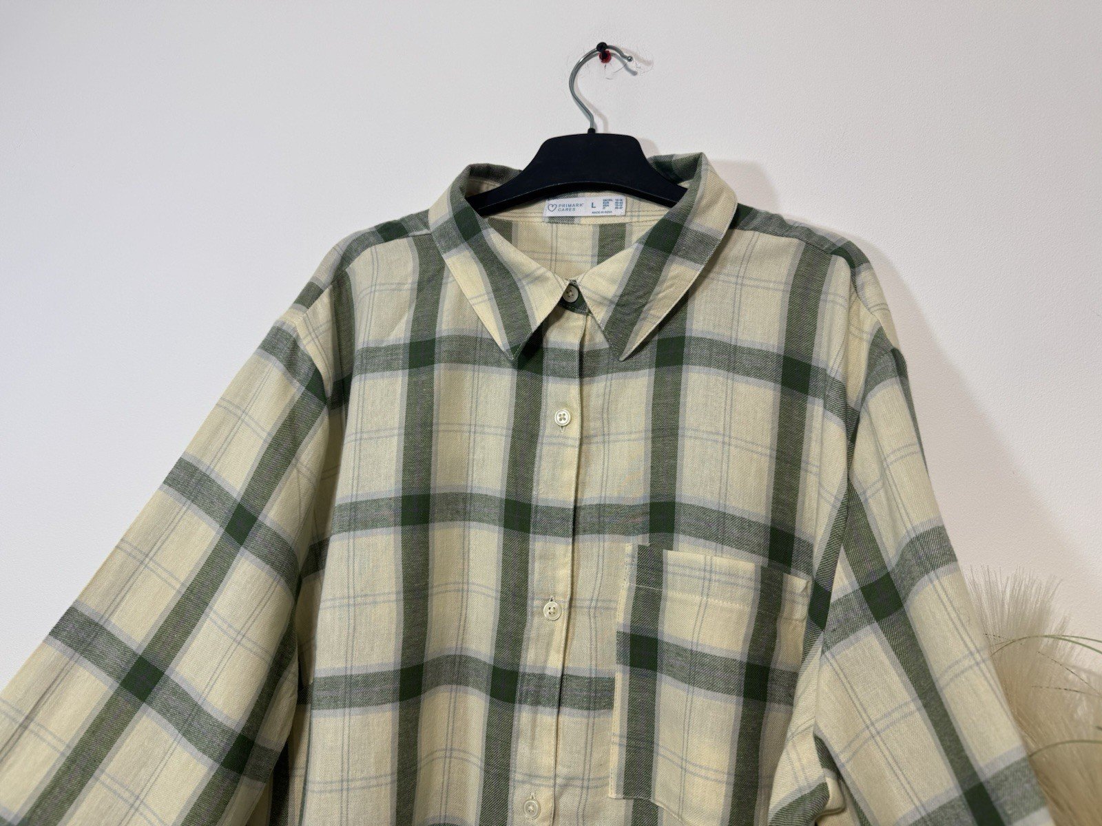 Cream & Sage Super Soft Brush Cotton Long Sleeve Shirt Size L