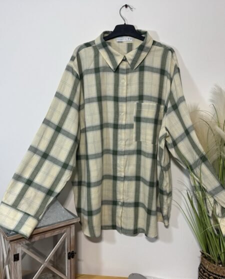 Cream & Sage Super Soft Brush Cotton Long Sleeve Shirt Size L