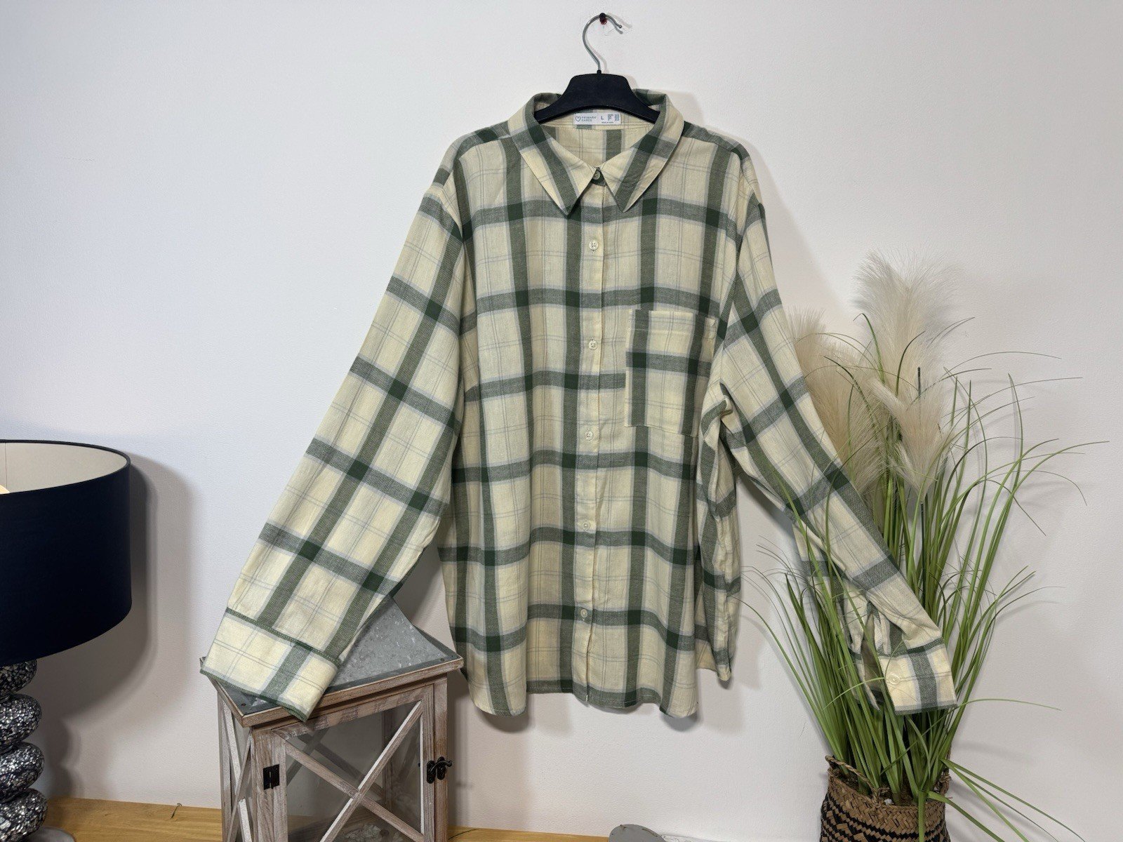 Cream & Sage Super Soft Brush Cotton Long Sleeve Shirt Size L