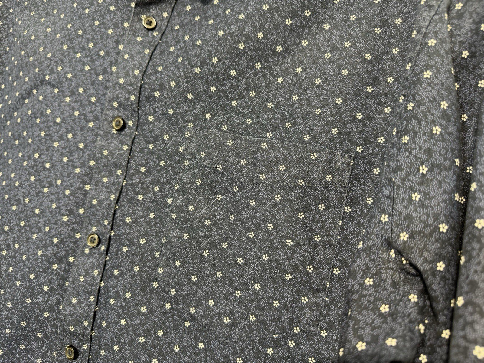 Deep Navy Floral Design Long Sleeve Cotton Shirt Neck 16.5