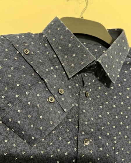 Deep Navy Floral Design Long Sleeve Cotton Shirt Neck 16.5