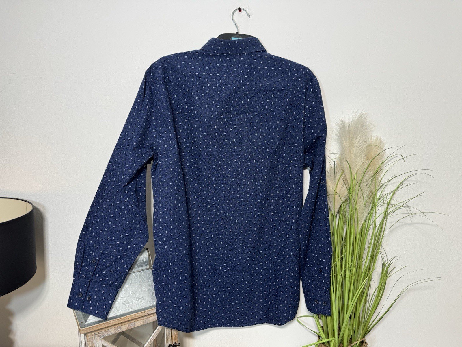 Deep Navy Floral Design Long Sleeve Cotton Shirt Neck 16.5