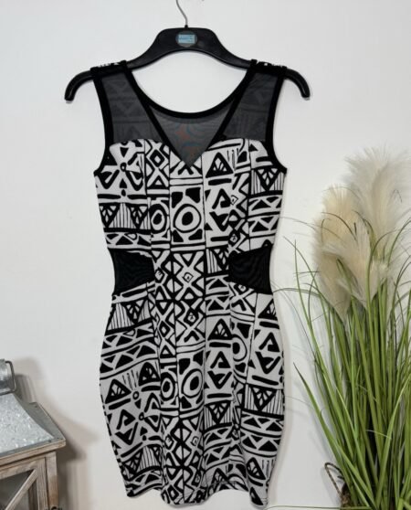 FB Sister Black Geo Print Bodycon Dress With Side Net Size S