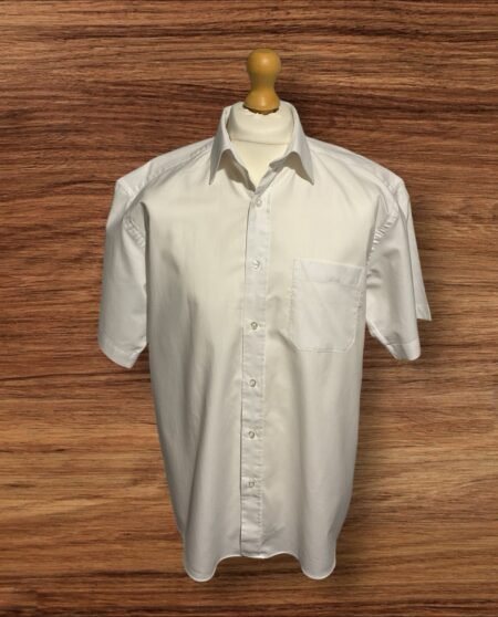 F&F White Cotton Short Sleeve Shirt Linen Look Effect Neck 16in