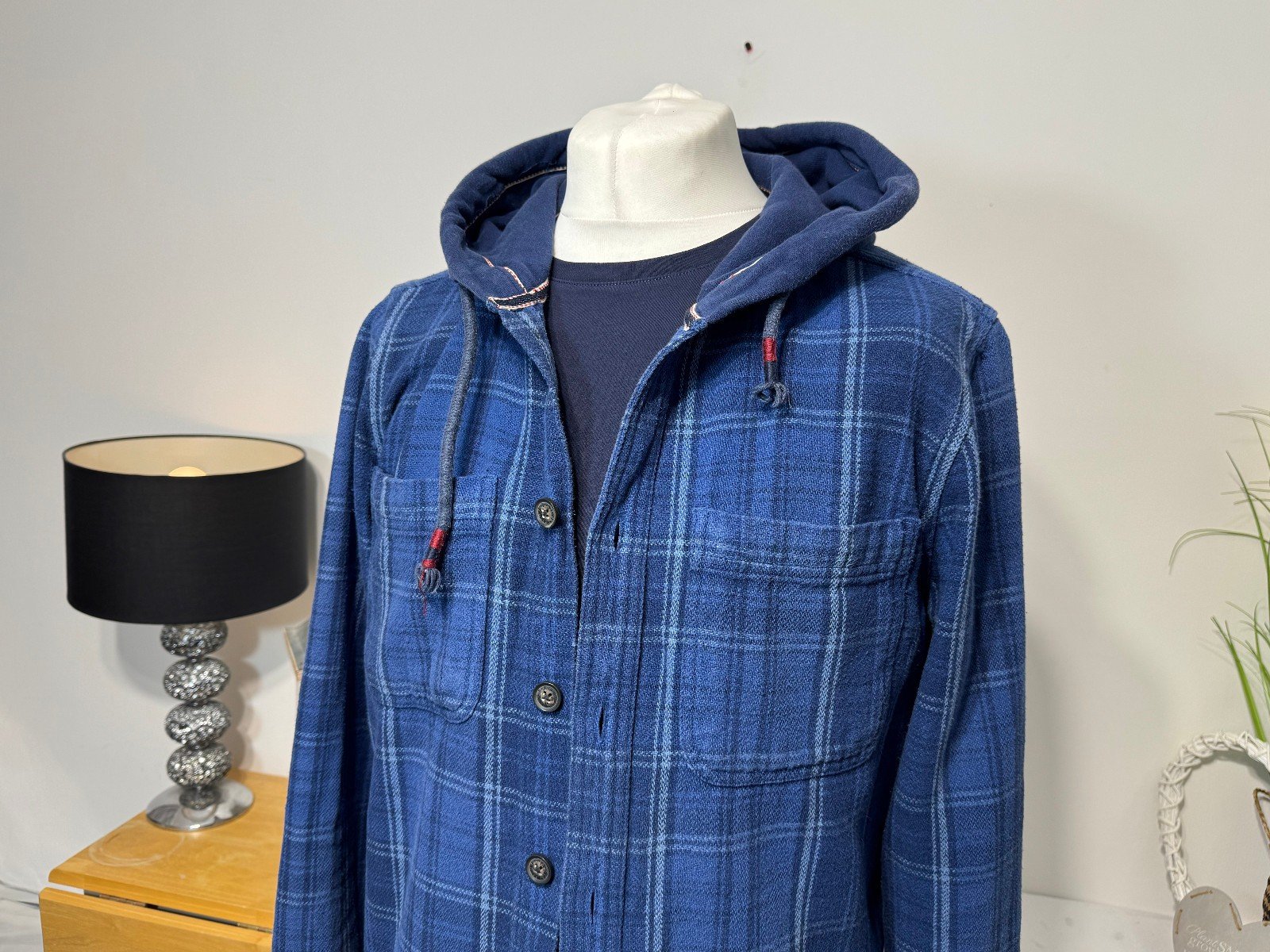 Fat Face Thick Check Hooded Shacket Size M