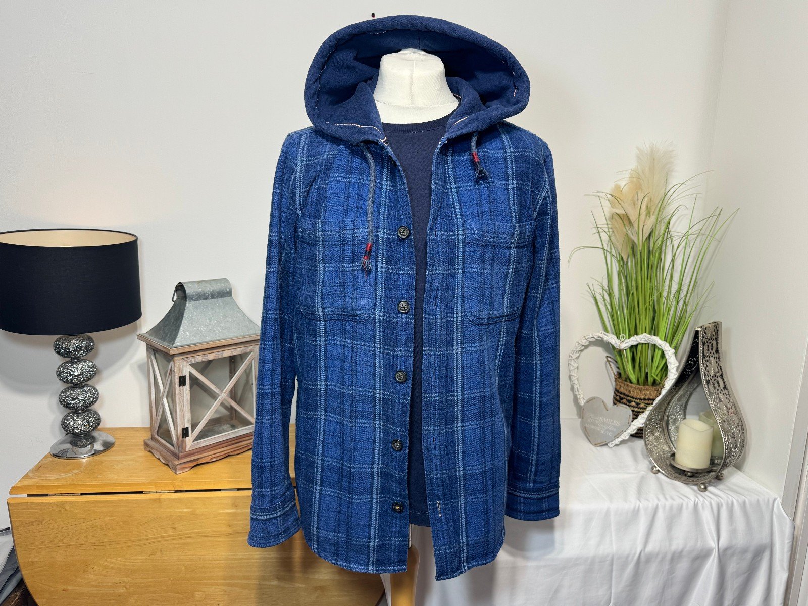 Fat Face Thick Check Hooded Shacket Size M