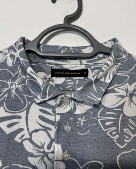 French Connection Grey Floral Jersey Short Sleeve Polo Shirt Size XL