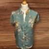 Green Slip over Blouse Floral Pattern Stand Up Collar Detail Line Front Size XL