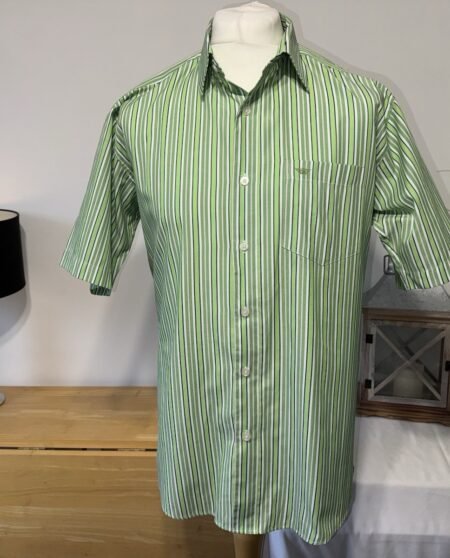 Green Stripe Short Sleeve Cotton Shirt Neck 17.5in